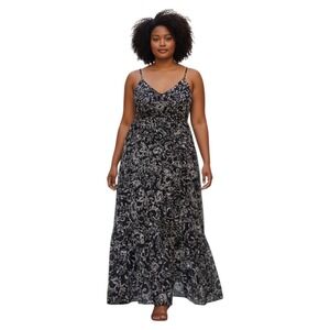 Plus Size 20W Navy Floral Maxi Dress Sleeveless Empire Waist Boho Summer Lined
